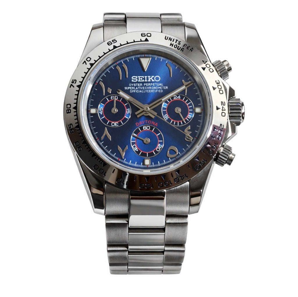 Arabic dial VK63 chronograph blue sunburst dial